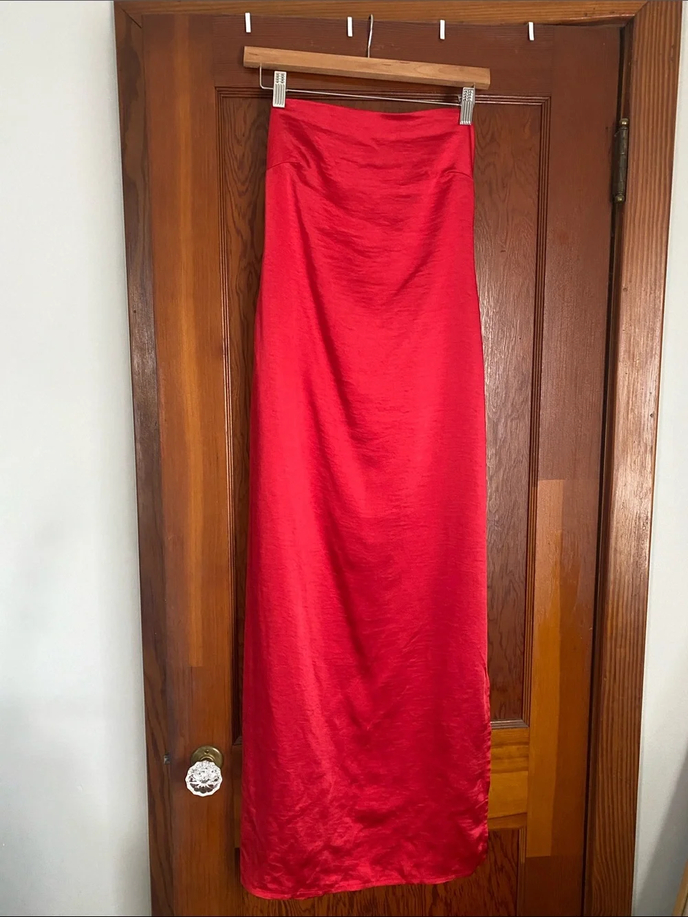 Vibrant Red Satin Maxi Dress